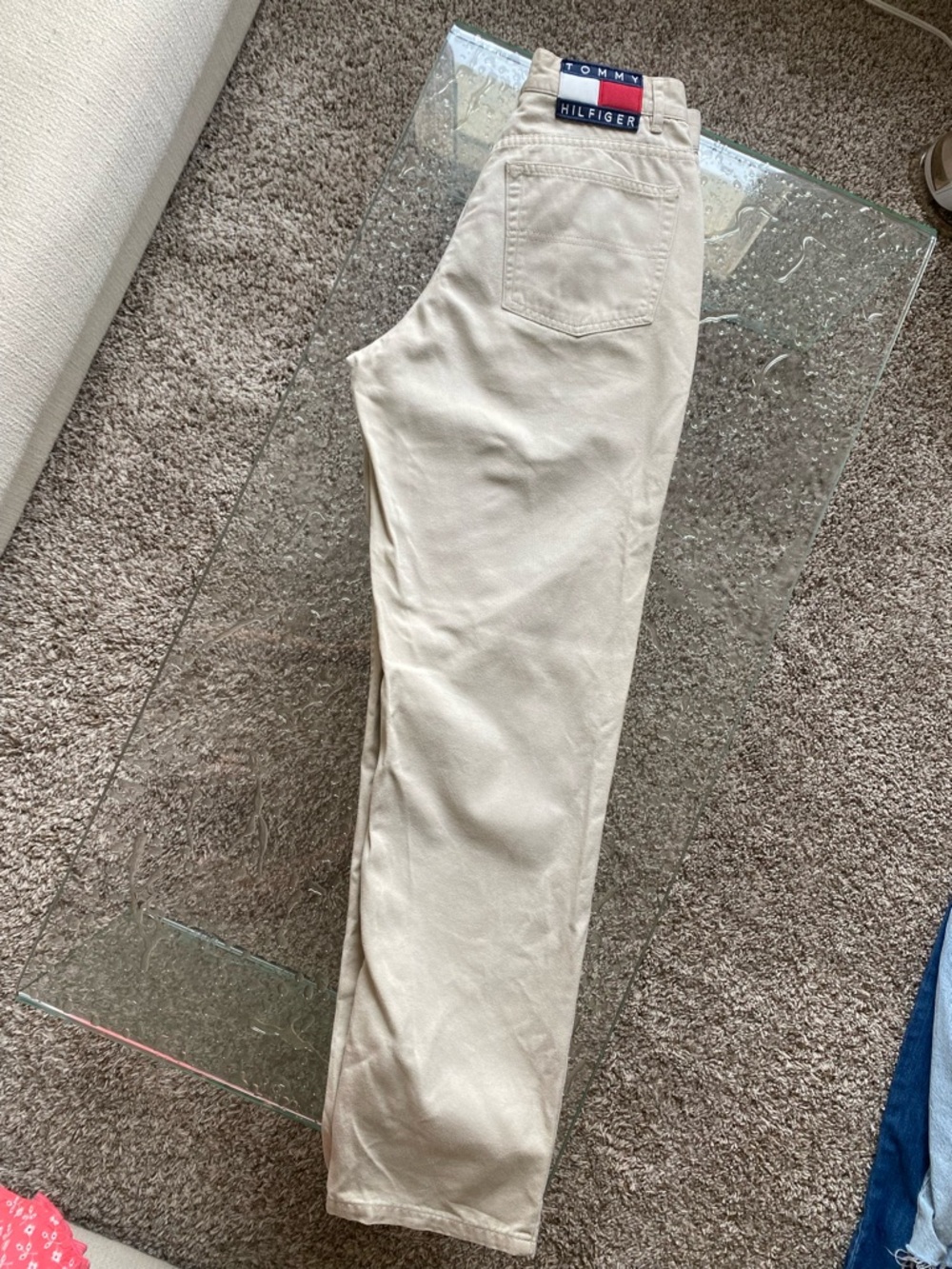 Y2K Tommy Hilfiger Beige Khaki Pants with Logo Flag Details - Picture 5 of 7